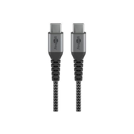 Goobay USB-C to USB-C Textile Cable with Metal Plugs (Space Grey/Silver) - 1m | Durable, Stylish & Fast Charging Cable